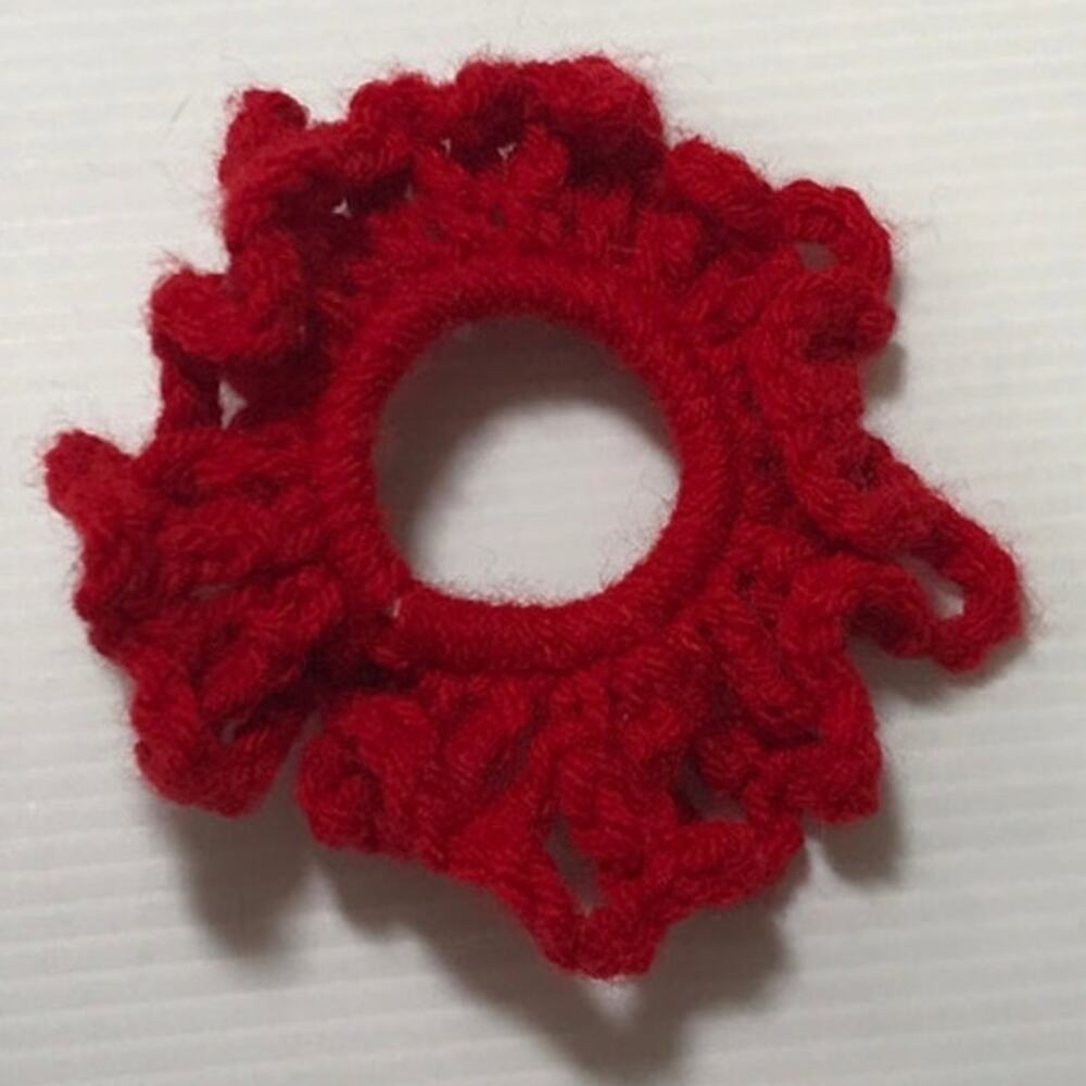 NWT Red Handmade Crocheted Hair Scrunchie
